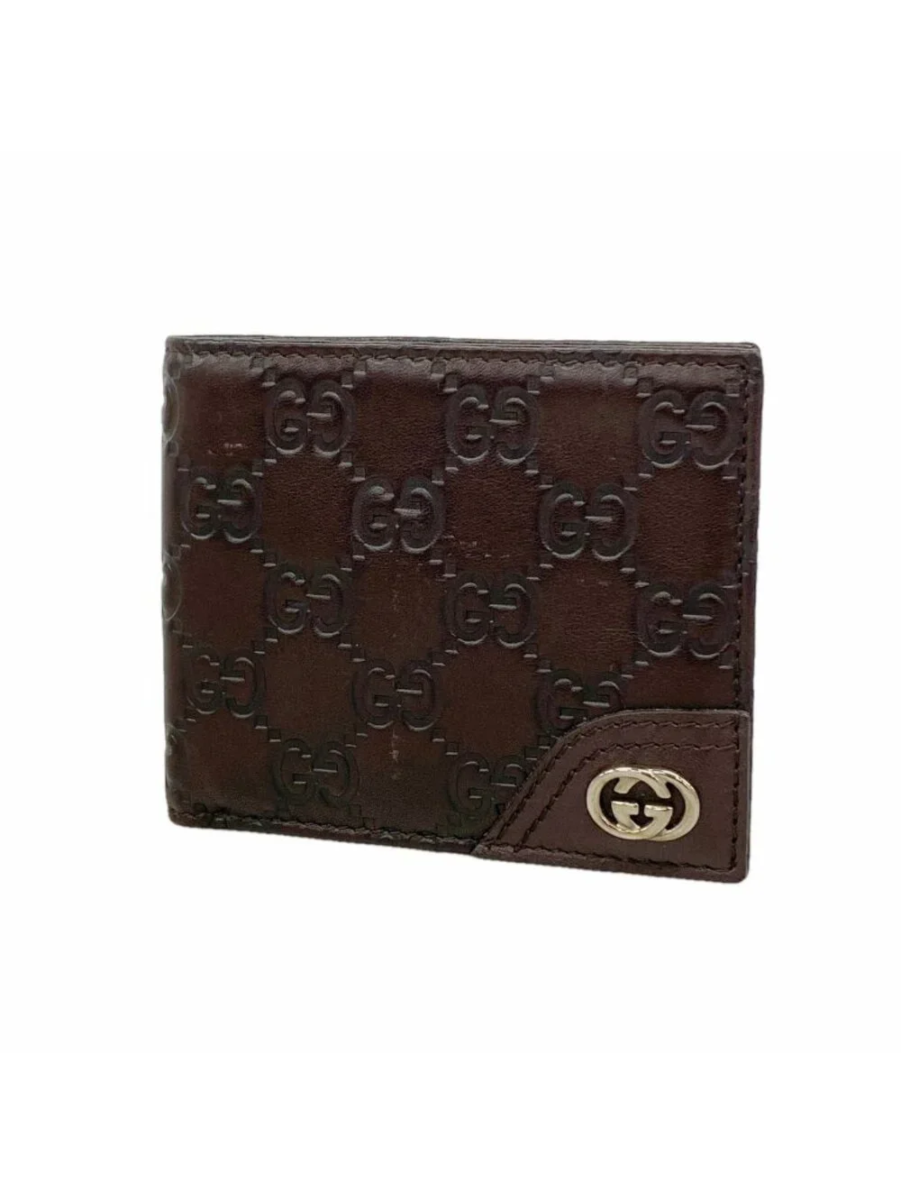 Gucci Billfold Guccissima Interlocking G Leather Brown Champagne Gold Wallet